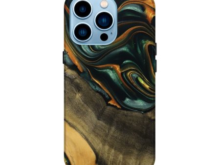 iPhone 14 Pro Wood Live Edge Phone Case - Nazib (Teal & Gold, 739481) For Discount