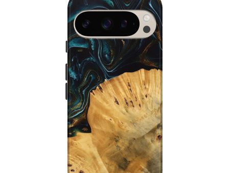 Pixel 9 Pro Wood Live Edge Phone Case - Tiff (Teal & Gold, 740142) Cheap