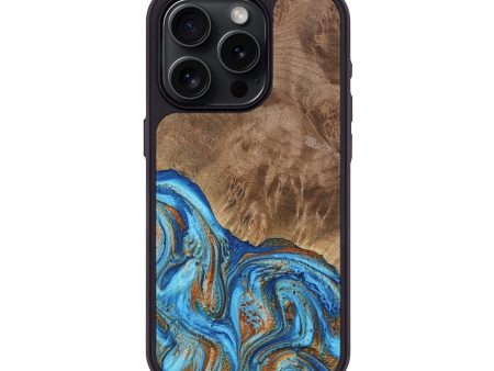 iPhone 15 Pro Wood Phone Case - Annick (Teal & Gold, 738943) Fashion