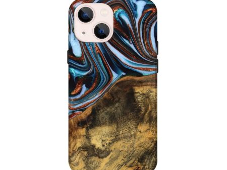 iPhone 13 mini Wood Live Edge Phone Case - Verlene (Teal & Gold, 740154) For Discount