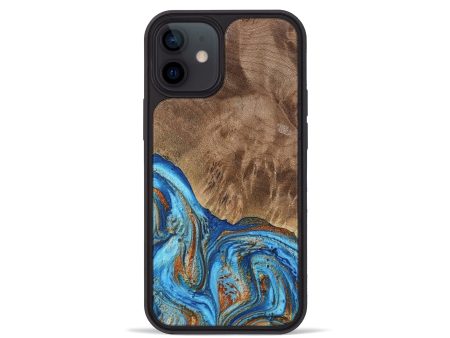 iPhone 12 mini Wood Phone Case - Annick (Teal & Gold, 738943) Discount