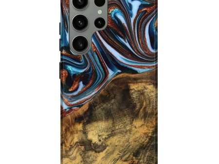 Galaxy S23 Ultra Wood Live Edge Phone Case - Verlene (Teal & Gold, 740154) For Cheap