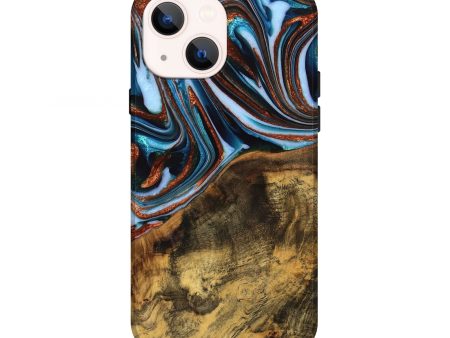 iPhone 13 Wood Live Edge Phone Case - Verlene (Teal & Gold, 740154) Online