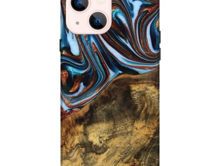 iPhone 14 Plus Wood Live Edge Phone Case - Verlene (Teal & Gold, 740154) For Cheap