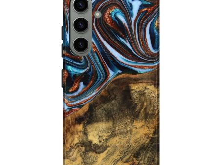 Galaxy S24 Plus Wood Live Edge Phone Case - Verlene (Teal & Gold, 740154) For Discount