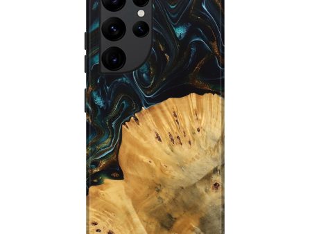 Galaxy S22 Ultra Wood Live Edge Phone Case - Tiff (Teal & Gold, 740142) Online Hot Sale