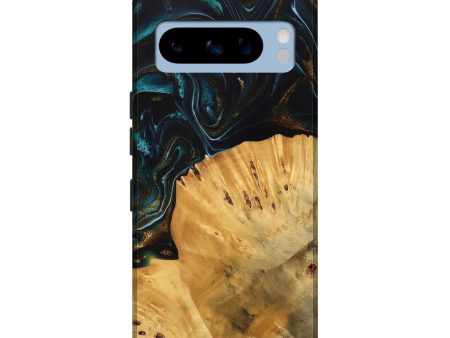 Pixel 8 Pro Wood Live Edge Phone Case - Tiff (Teal & Gold, 740142) Cheap