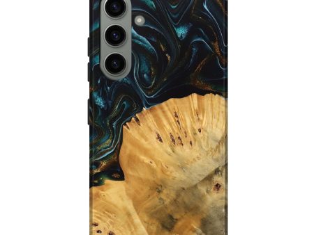 Galaxy S24 Plus Wood Live Edge Phone Case - Tiff (Teal & Gold, 740142) on Sale