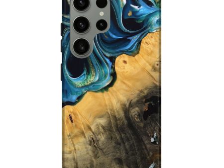 Galaxy S24 Ultra Wood Live Edge Phone Case - Lydell (Teal & Gold, 739513) Fashion