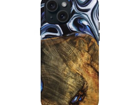 iPhone 15 Wood Live Edge Phone Case - Ashli (Blue, 740118) For Discount