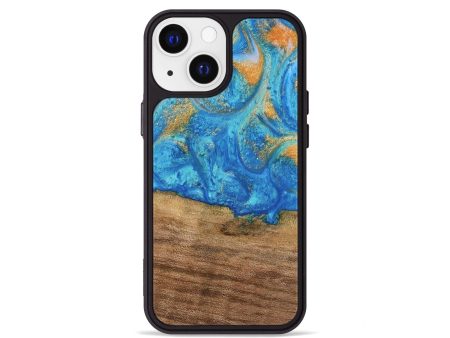 iPhone 13 mini Wood Phone Case - Kaci (Teal & Gold, 738906) Supply