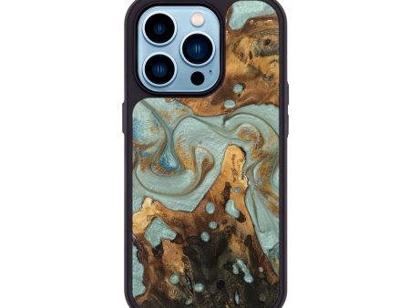 iPhone 14 Pro Wood Phone Case - Darvin (Teal & Gold, 740335) Fashion