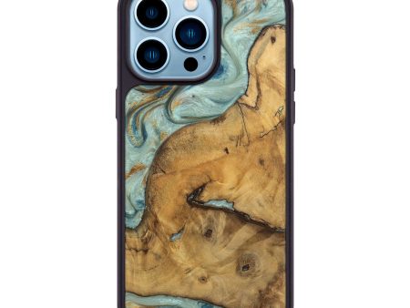 iPhone 14 Pro Max Wood Phone Case - Aleta (Teal & Gold, 740343) Online Sale