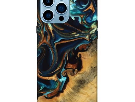 iPhone 14 Pro Max Wood Live Edge Phone Case - Gihan (Teal & Gold, 739512) Cheap