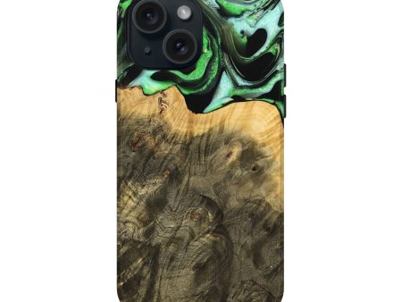 iPhone 15 Wood Live Edge Phone Case - Mayra (Green, 738775) For Sale