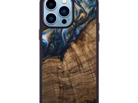 iPhone 14 Pro Max Wood Phone Case - Britton (Teal & Gold, 739361) Discount