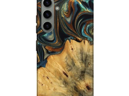 Galaxy S24 Plus Wood Live Edge Phone Case - Gabriel (Teal & Gold, 740103) Hot on Sale