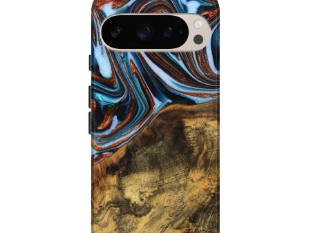 Pixel 9 Wood Live Edge Phone Case - Verlene (Teal & Gold, 740154) For Discount