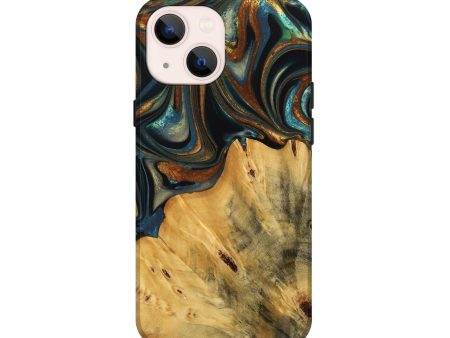 iPhone 13 mini Wood Live Edge Phone Case - Gabriel (Teal & Gold, 740103) Online Hot Sale