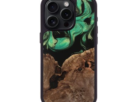 iPhone 15 Pro Wood Phone Case - Kittie (Green, 739607) For Sale