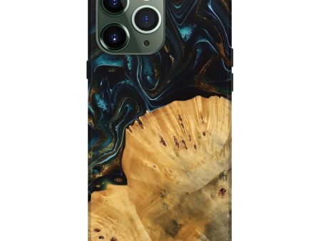 iPhone 13 Pro Max Wood Live Edge Phone Case - Tiff (Teal & Gold, 740142) Fashion