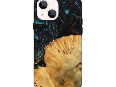 iPhone 13 Wood Live Edge Phone Case - Tiff (Teal & Gold, 740142) Hot on Sale