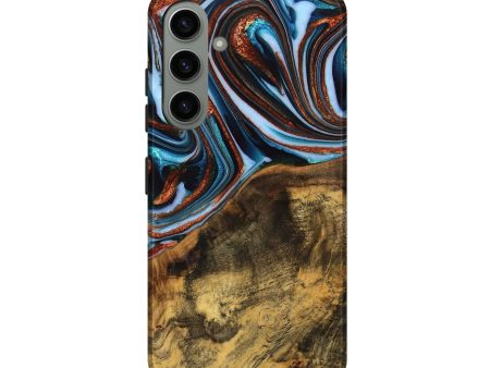 Galaxy S24 Wood Live Edge Phone Case - Verlene (Teal & Gold, 740154) For Discount