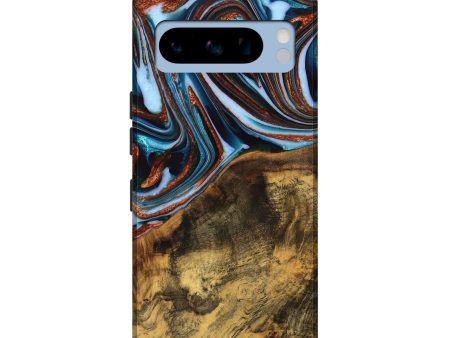 Pixel 8 Pro Wood Live Edge Phone Case - Verlene (Teal & Gold, 740154) Online Sale