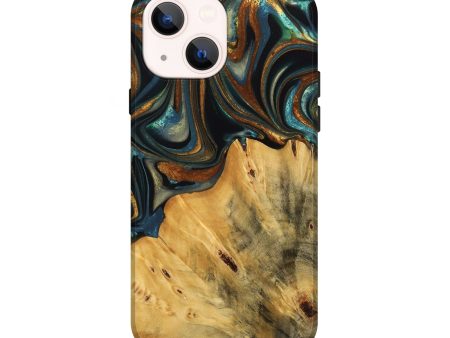 iPhone 14 Wood Live Edge Phone Case - Gabriel (Teal & Gold, 740103) Online