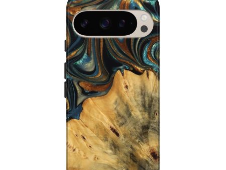 Pixel 9 Pro Wood Live Edge Phone Case - Gabriel (Teal & Gold, 740103) Supply