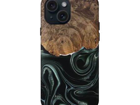 iPhone 15 Wood Live Edge Phone Case - Tsing (Green, 737359) on Sale