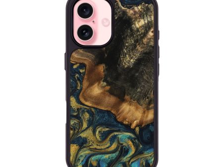 iPhone 16 Wood Phone Case - Androma (Teal & Gold, 740279) For Sale