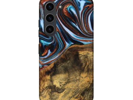 Galaxy S23 Wood Live Edge Phone Case - Verlene (Teal & Gold, 740154) Discount