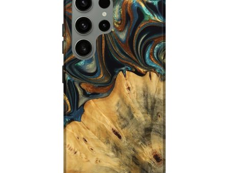 Galaxy S24 Ultra Wood Live Edge Phone Case - Gabriel (Teal & Gold, 740103) on Sale