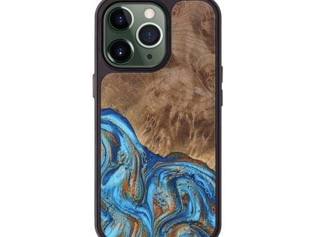 iPhone 13 Pro Wood Phone Case - Annick (Teal & Gold, 738943) Cheap