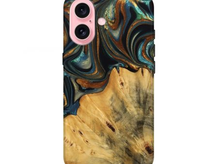 iPhone 16 Wood Live Edge Phone Case - Gabriel (Teal & Gold, 740103) For Discount