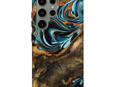 Galaxy S24 Ultra Wood Live Edge Phone Case - Nalani (Teal & Gold, 740107) Sale