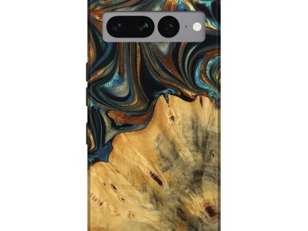 Pixel 7 Pro Wood Live Edge Phone Case - Gabriel (Teal & Gold, 740103) Fashion