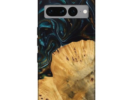 Pixel 7 Pro Wood Live Edge Phone Case - Tiff (Teal & Gold, 740142) Supply