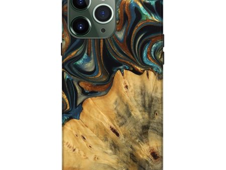 iPhone 13 Pro Max Wood Live Edge Phone Case - Gabriel (Teal & Gold, 740103) on Sale