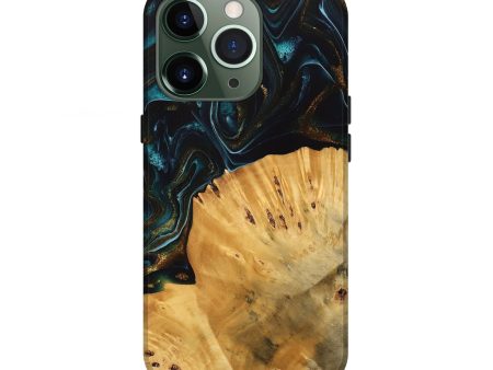 iPhone 13 Pro Wood Live Edge Phone Case - Tiff (Teal & Gold, 740142) Cheap