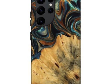 Galaxy S22 Ultra Wood Live Edge Phone Case - Gabriel (Teal & Gold, 740103) Online Sale