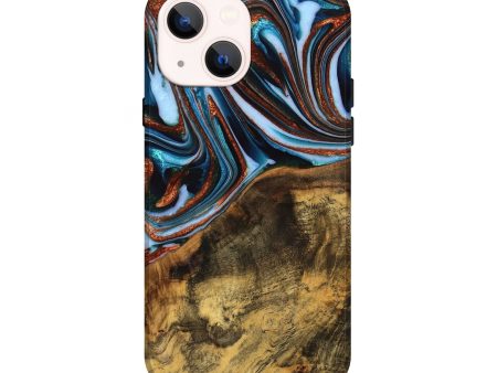 iPhone 14 Wood Live Edge Phone Case - Verlene (Teal & Gold, 740154) For Discount