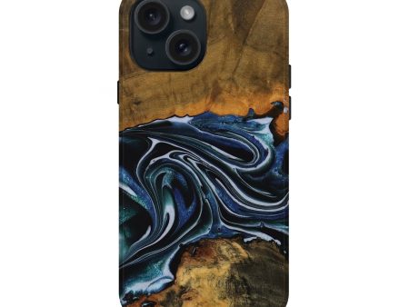 iPhone 15 Wood Live Edge Phone Case - Tanya (Blue, 740148) For Cheap