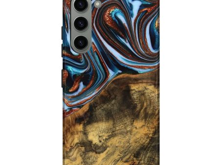 Galaxy S23 Plus Wood Live Edge Phone Case - Verlene (Teal & Gold, 740154) Fashion