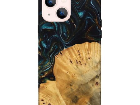 iPhone 14 Plus Wood Live Edge Phone Case - Tiff (Teal & Gold, 740142) Online