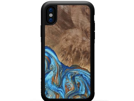 iPhone Xs Wood Phone Case - Annick (Teal & Gold, 738943) For Sale