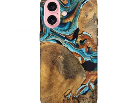 iPhone 16 Wood Live Edge Phone Case - Iona (Teal & Gold, 740099) Supply