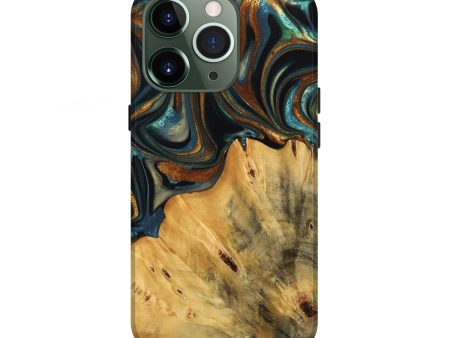 iPhone 13 Pro Wood Live Edge Phone Case - Gabriel (Teal & Gold, 740103) Hot on Sale