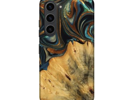 Galaxy S23 Wood Live Edge Phone Case - Gabriel (Teal & Gold, 740103) Cheap